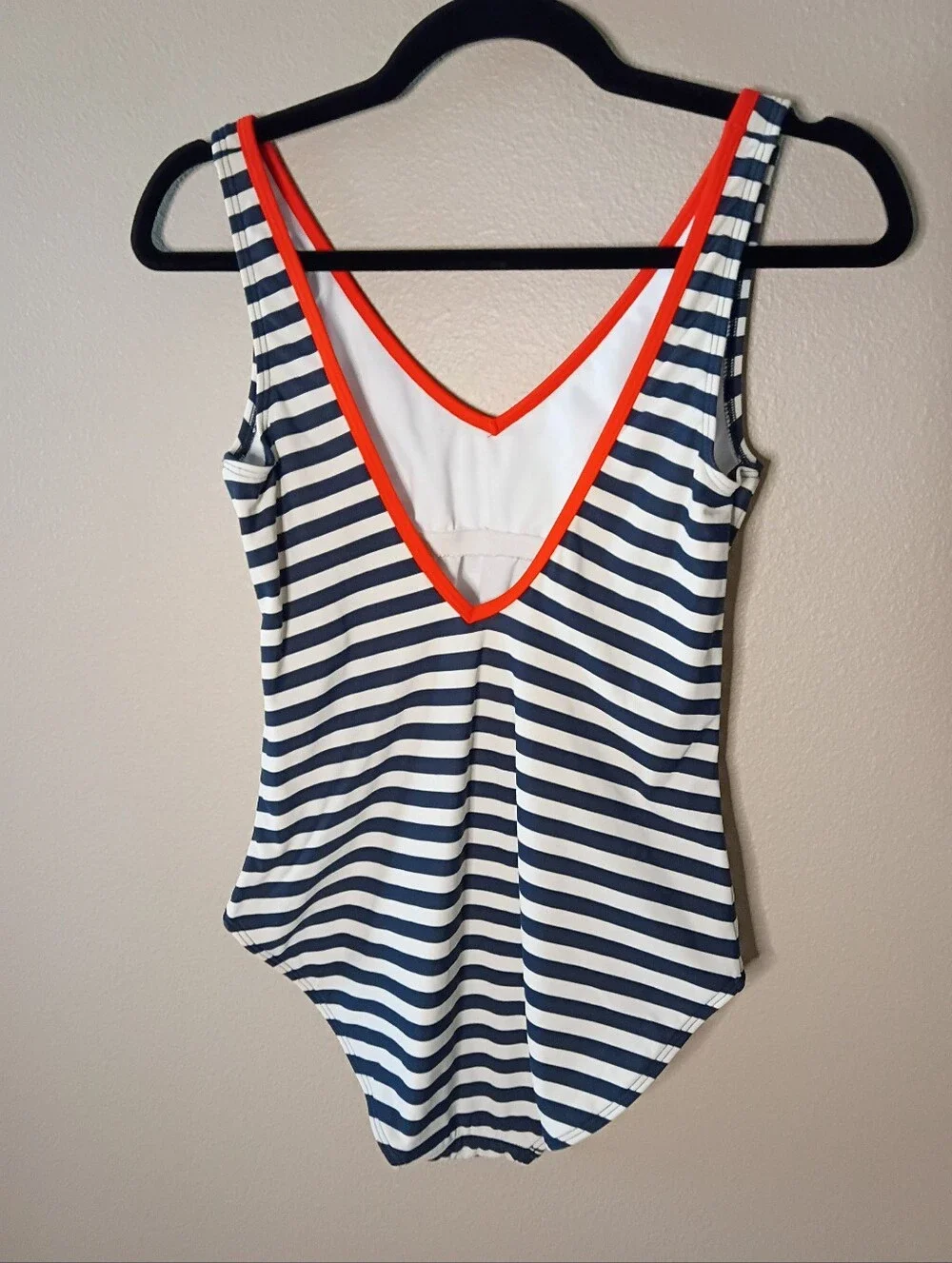 Boden Striped One-Piece Swimsuit Jump in Nautical Navy and White  V-Neck Size 8R
